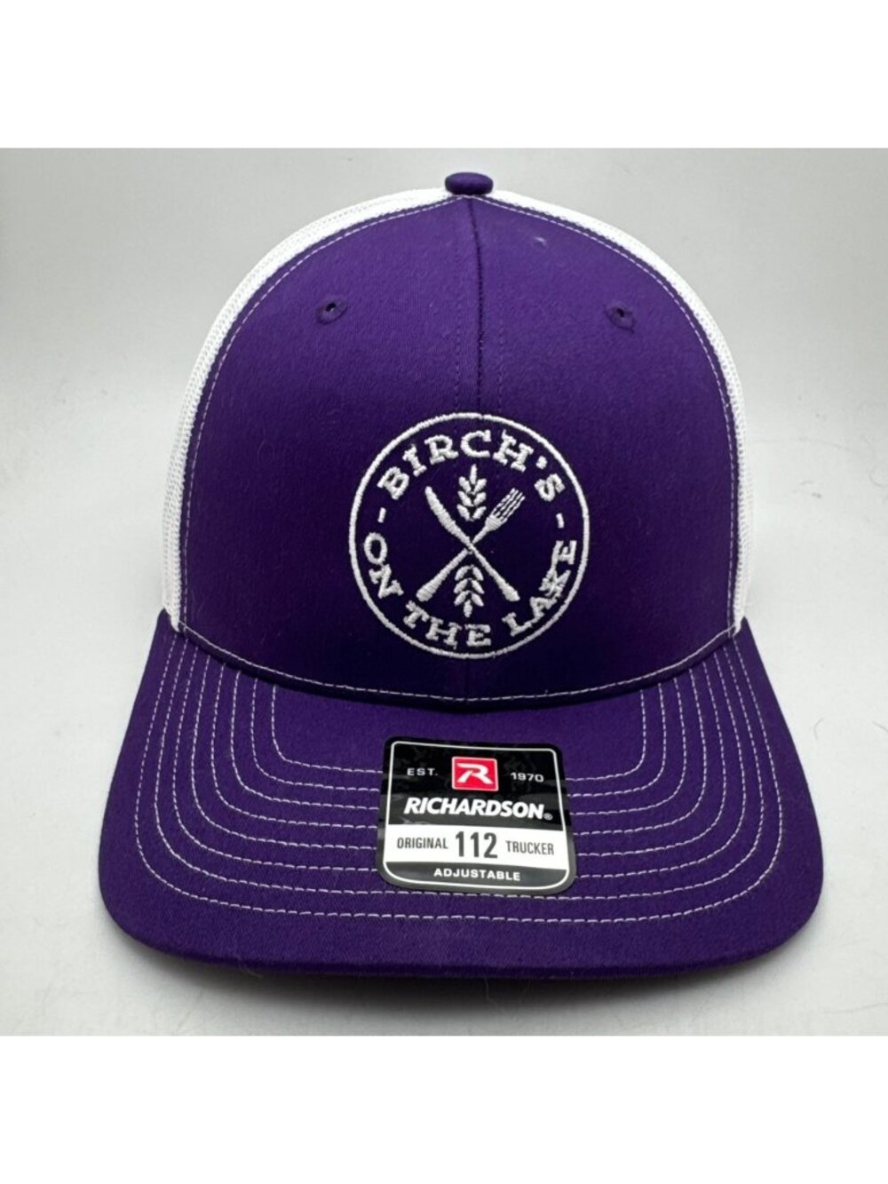 Birch's On The Lake Trucker Hat Purple White Adjustable Cap